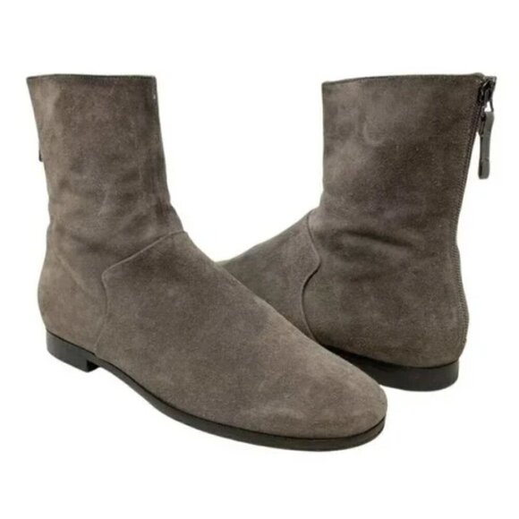 Carritz Gray Italian Suede Leather Almond Toe Zipper Ankle Boots - Size 8.5 - Picture 1 of 8